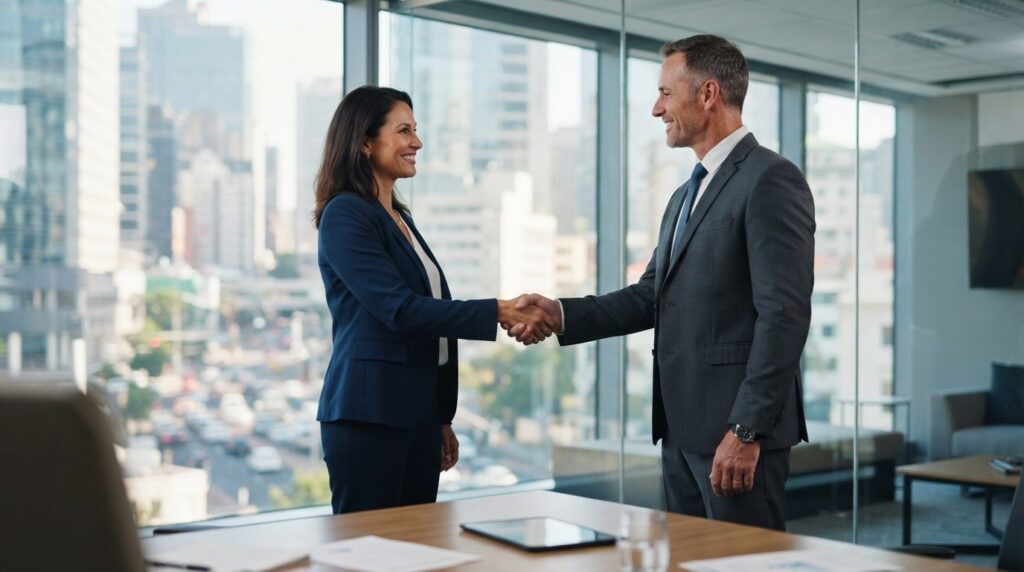 Professional 16:9 photograph of a business consultant or ext
