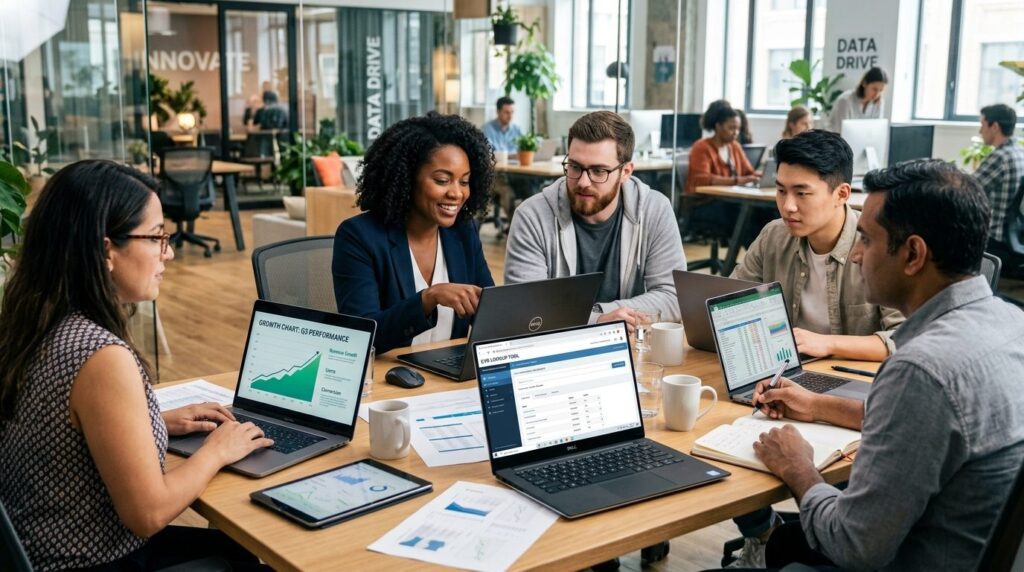 Diverse business team in modern startup office collaborating